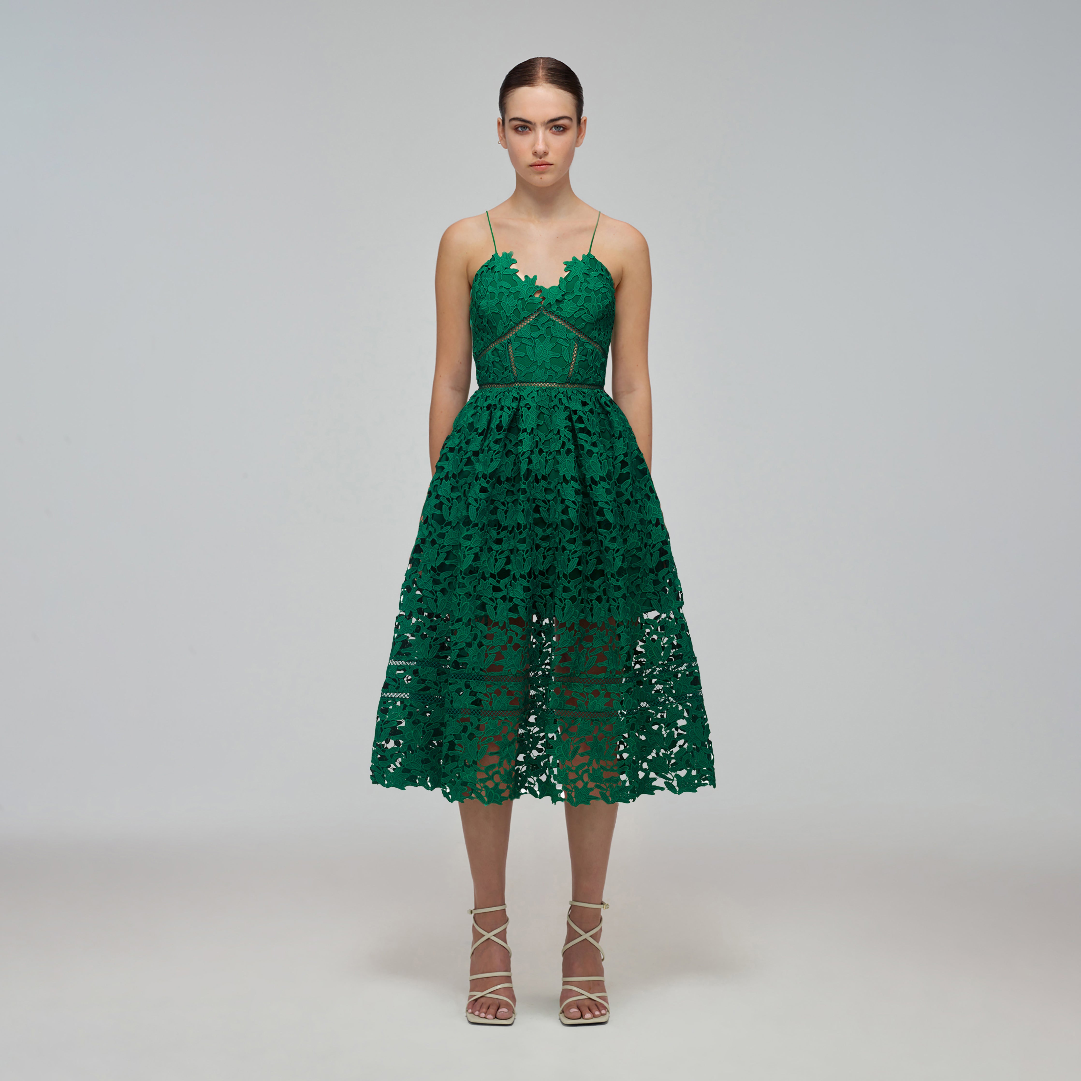 Green Azaelea Midi Dress | self-portrait